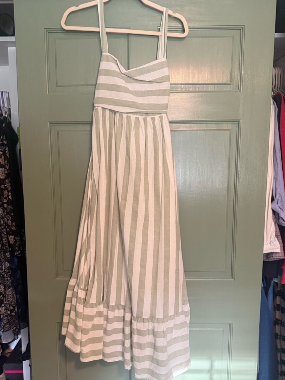 Baltic Born Sage and Cream Striped Maxi Dress